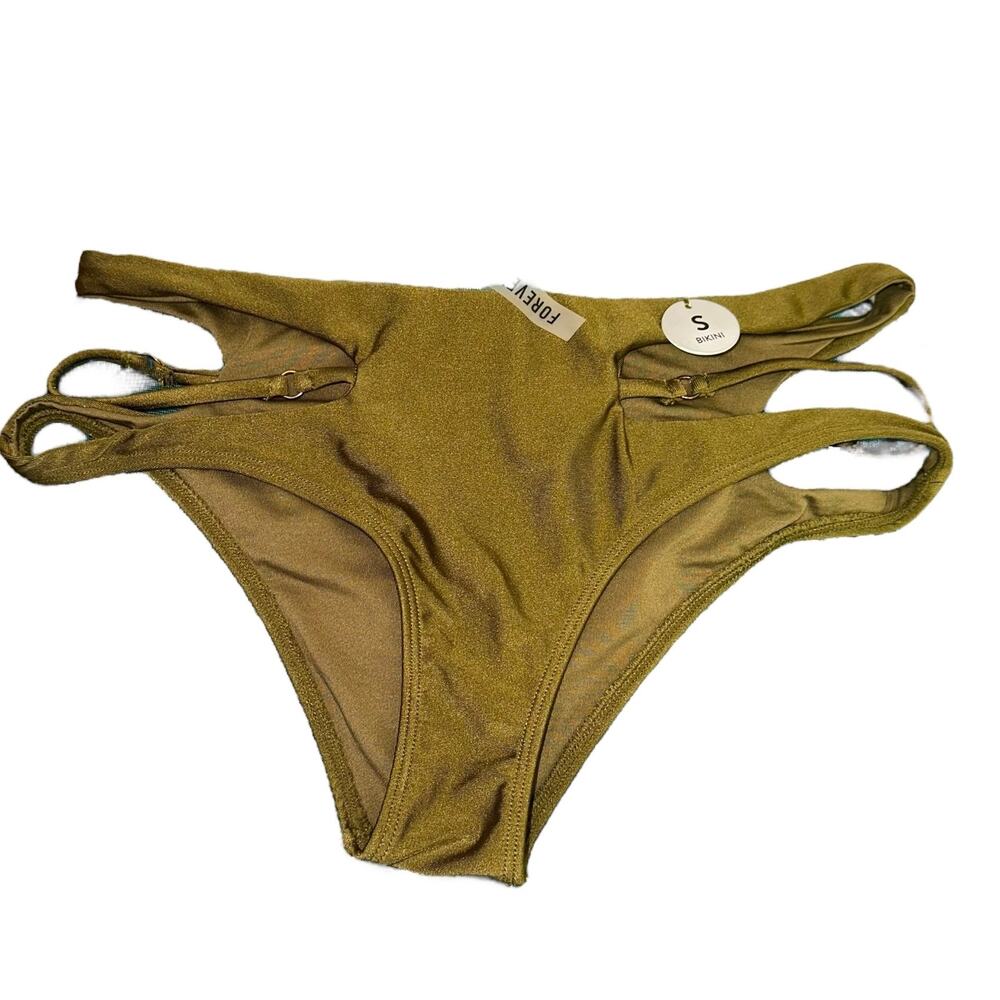 NWT Forever 21 Olive Green Cutout Bikini Bottoms Small Strappy Cheeky Swim